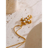 Aviana Cross Pendant Necklace – Vintage Pearl & Zircon Charm | Huna Jewelry