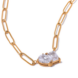 Laura Link Chain Necklace with CZ Pendant – Elegant & Sparkling | Huna Jewelry