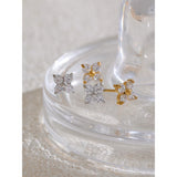 Gold-Plated Flower Stud Earrings – Cubic Zirconia Jewelry | Huna Jewelry