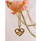 Eula Heart Pendant Necklace – Vintage Waterproof Jewelry with Floral Detail | Huna Jewelry