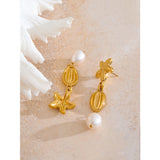 Marnie Starfish Shell Pearl Drop Earrings – Unique & Elegant | Huna Jewelry