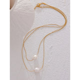 Eliana Freshwater Pearl Necklace – Double Layer Stainless Steel | Huna Jewelry