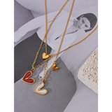 Enamel Shell Linked Hearts Necklace – Elegant & Romantic | Huna Jewelry