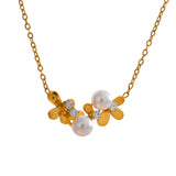 Aza Pearl Flower Necklace – 18K Gold Stainless Steel Chain Jewelry | Huna Jewelry