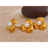 Palmina Gold Flower Pearl Stud Earrings – Elegant & Timeless | Huna Jewelry