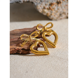 Courtney Bow Heart Drop Earrings – Romantic, Hollow & Waterproof | Huna Jewelry