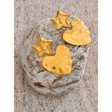 Dahlia Star & Heart Drop Earrings – Textured, Trendy Statement | Huna Jewelry