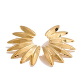 Flo Geometric Flower Petal Stud Earrings – Bold & Smooth Design | Huna Jewelry