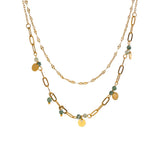 Abigail Layered Link Chain Necklace – Green Stone Beads & Charm Jewelry | Huna Jewelry