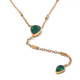 Aurora Y Chain Necklace – Green Cubic Zirconia Charms, Waterproof & Chic | Huna Jewelry