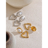 Ione Pearl Heart Drop Earrings – Elegant & Hypoallergenic Jewelry | Huna Jewelry