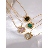Youra Square Pendant Necklace – Sparkling with Colorful Zirconia Stones | Huna Jewelry