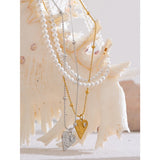 Liliana Pearl & Stainless Steel Necklace – Heart Love Pendant Double Layer | Huna Jewelry