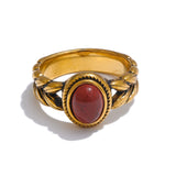 Eva Red Stone Ring – Vintage Oval Statement Jewelry, Rust-Proof | Huna Jewelry
