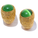 Illiana C Huggie Stud Earrings – Vintage Style with Natural Stone | Huna Jewelry