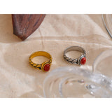 Eva Red Stone Ring – Vintage Oval Statement Jewelry, Rust-Proof | Huna Jewelry