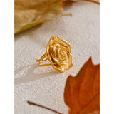 Drew Rose Flower Cuff Ring – Adjustable Open Band Statement | Huna Jewelry