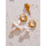 Cecily Baroque Pearl Cross Earrings – Elegant & Timeless Jewelry | Huna Jewelry