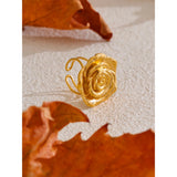 Drew Rose Flower Cuff Ring – Adjustable Open Band Statement | Huna Jewelry