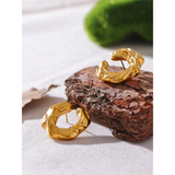 Dawn Textured Round Stud Earrings – Bold & Waterproof Statement | Huna Jewelry