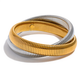 Noor Two-Tone Tangled Bracelet – Thick & Elastic Stainless Steel Bangle | Huna Jewelry