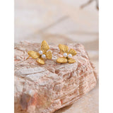 Nadia Butterfly Pearl Stud Earrings – Hypoallergenic & Elegant | Huna Jewelry