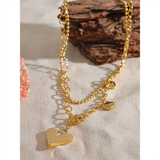 Maeve Heart Charm Necklace – Double Layer Waterproof & Chic Jewelry | Huna Jewelry