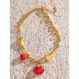 Sofia Charm Pendant Necklace – Gold Chili, Red Heart & Apple Drops | Huna Jewelry