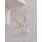 Eliana Freshwater Pearl Necklace – Double Layer Stainless Steel | Huna Jewelry