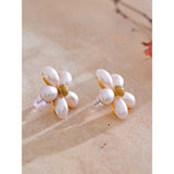 Gia Pearl Flower Stud Earrings – Timeless Chic Statement Jewelry | Huna Jewelry
