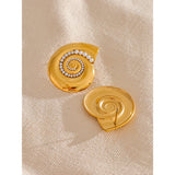 Jemma Shell Stud Earrings – Large Gold Design with Mini Pearls | Huna Jewelry
