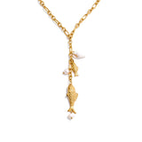 Violet Y Chain Necklace – Waterproof Pearl & Shell Fish Pendant | Huna Jewelry