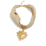 Riley Fabric Necklace with Intricate Gold Heart Pendant – Timeless Jewelry | Huna Jewelry
