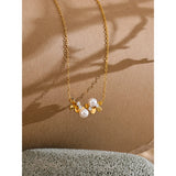 Aza Pearl Flower Necklace – 18K Gold Stainless Steel Chain Jewelry | Huna Jewelry