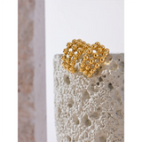 Kasey Beaded C Hoop Earrings – Layered Hollow Huggie Design | Huna Jewelry