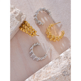 Kasey Beaded C Hoop Earrings – Layered Hollow Huggie Design | Huna Jewelry