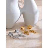 Juliet Rose Flower Stud Earrings with Bow Drop – Waterproof & Chic | Huna Jewelry