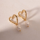 Pearl Heart Earrings – Gold-Plated Romantic Jewelry | Huna Jewelry