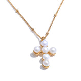 Elliana Pearl Cross Pendant Necklace – Elegant & Timeless Jewelry | Huna Jewelry