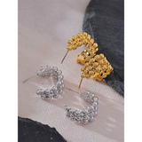Kasey Beaded C Hoop Earrings – Layered Hollow Huggie Design | Huna Jewelry