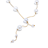 Flaviana Pearl Bead Chain Necklace – Elegant Gold Stainless Steel | Huna Jewelry