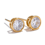 Mavis Round Cubic Zirconia Stud Earrings – Minimalist & Elegant | Huna Jewelry