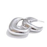 Mia Chunky C-Shape Huggie Earrings – Minimalist Stainless Steel | Huna Jewelry