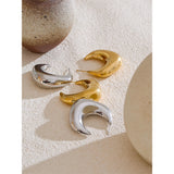 Mia Chunky C-Shape Huggie Earrings – Minimalist Stainless Steel | Huna Jewelry