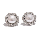 Izzie Pearl Flower Stud Earrings – Elegant Round Design | Huna Jewelry