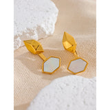 Elspeth Geometric Drop Earrings – 18K Gold, Shell Inlay, Tarnish-Resistant | Huna Jewelry