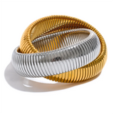 Noor Two-Tone Tangled Bracelet – Thick & Elastic Stainless Steel Bangle | Huna Jewelry
