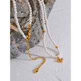 Emma Cross Pendant Necklace – Pearl & Gold Beaded Chic Jewelry | Huna Jewelry