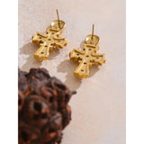 Celeste Cross Drop Earrings – Vintage Pearls & Colorful Sparkle | Huna Jewelry