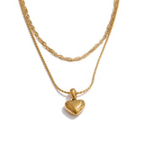 Claire Layered Necklace – Double Chain with Heart Drop Pendant Waterproof | Huna Jewelry